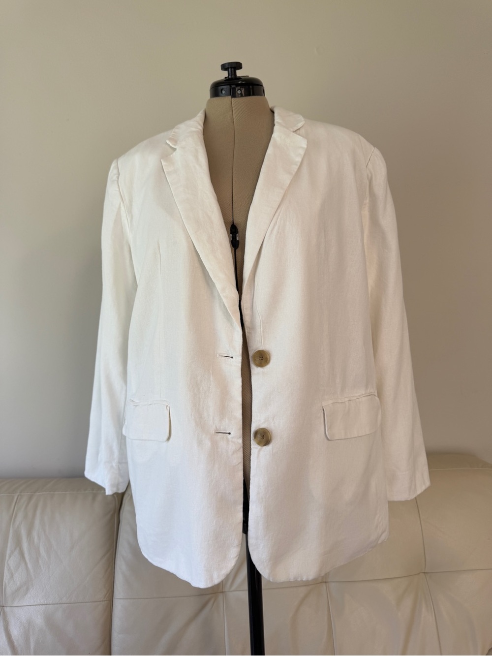 A New Day White Linen Blend Blazer Jacket Women's Size XL Lightweight 2-Button